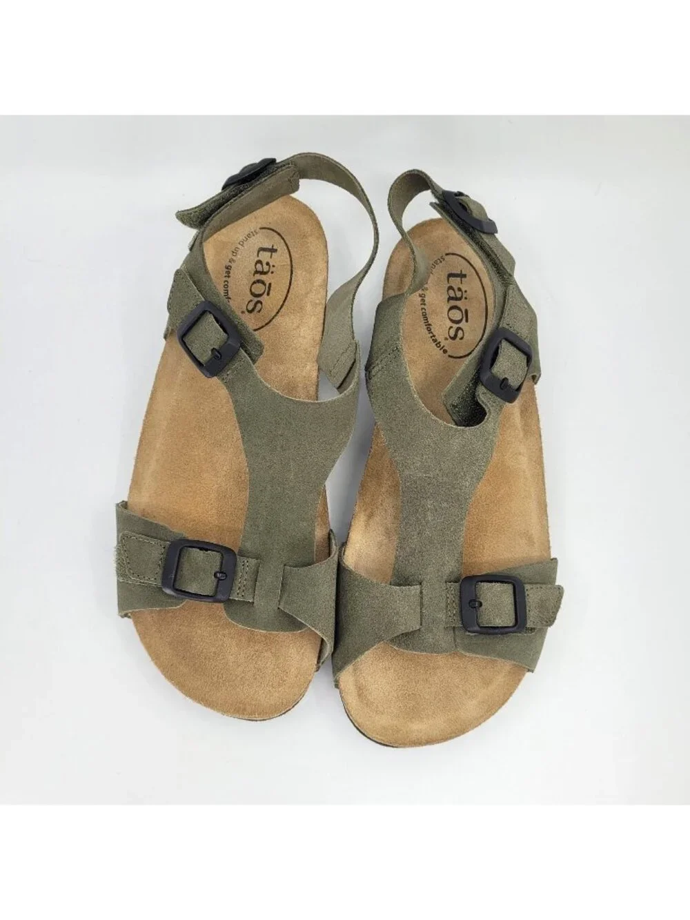 Taos MVP Suede Women's Size 9 Leather Sandals Cork Casual Comfort Green Leather